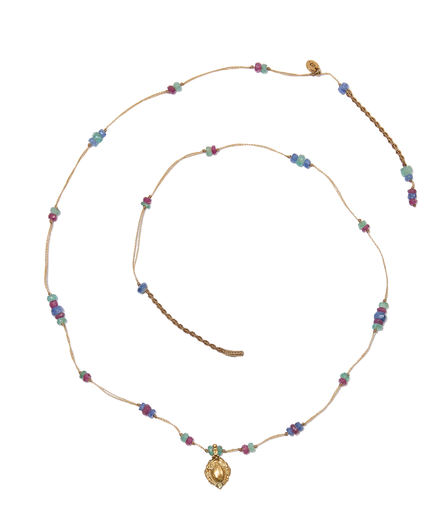 Collier Goldie Sharing, perles plaquées or et pierres précieuses, fil beige, 52 cm