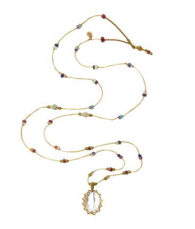 Sautoir tibétain - Crystal Quartz - Mix Multipierre - Fil Beige