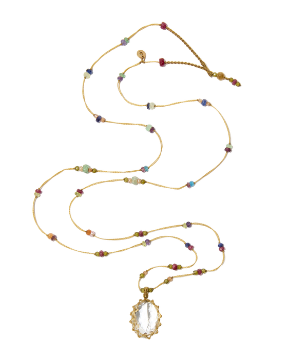 Sautoir tibétain - Crystal Quartz - Mix Multipierre - Fil Beige
