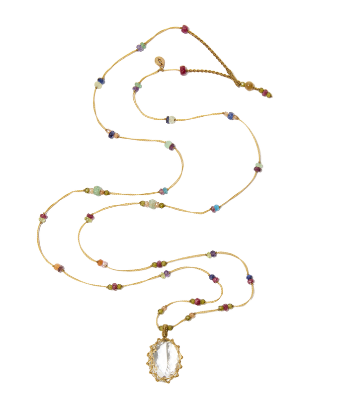 Sautoir tibétain - Crystal Quartz - Mix Multipierre - Fil Beige