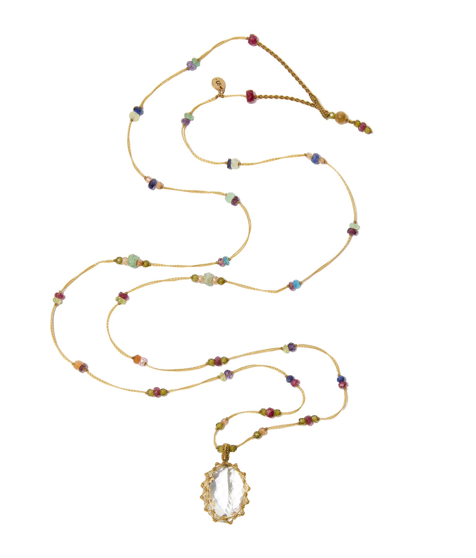 Sautoir tibétain - Crystal Quartz - Mix Multipierre - Fil Beige