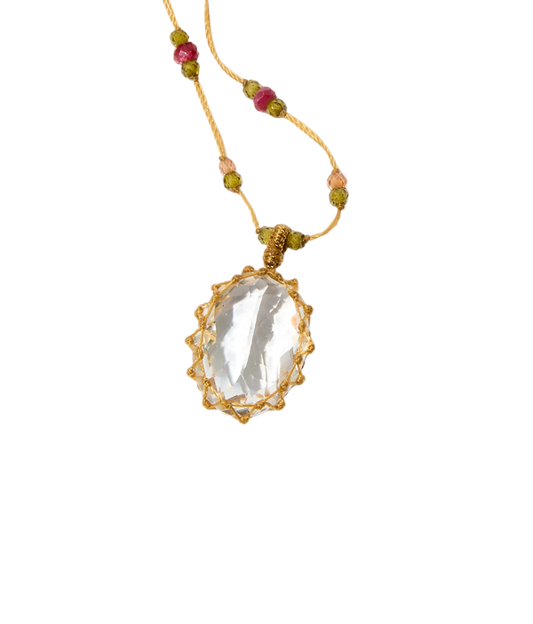 Sautoir tibétain - Crystal Quartz - Mix Multipierre - Fil Beige