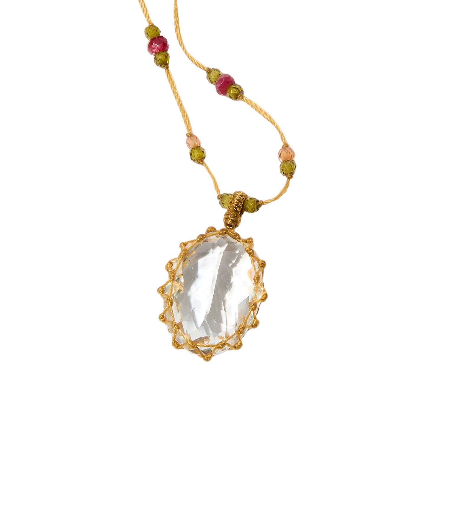 Sautoir tibétain - Crystal Quartz - Mix Multipierre - Fil Beige