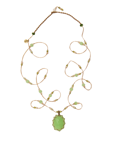 Sautoir Tibétain – Chrysoprase – Mix Chrysoprase – Fil Tabac