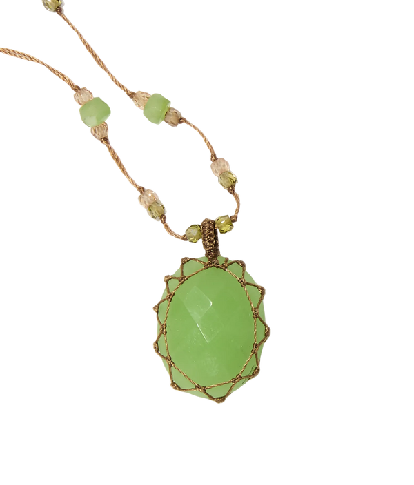 Collier court tibétain - Chrysoprase - Mix Chrysoprase - Fil Beige
