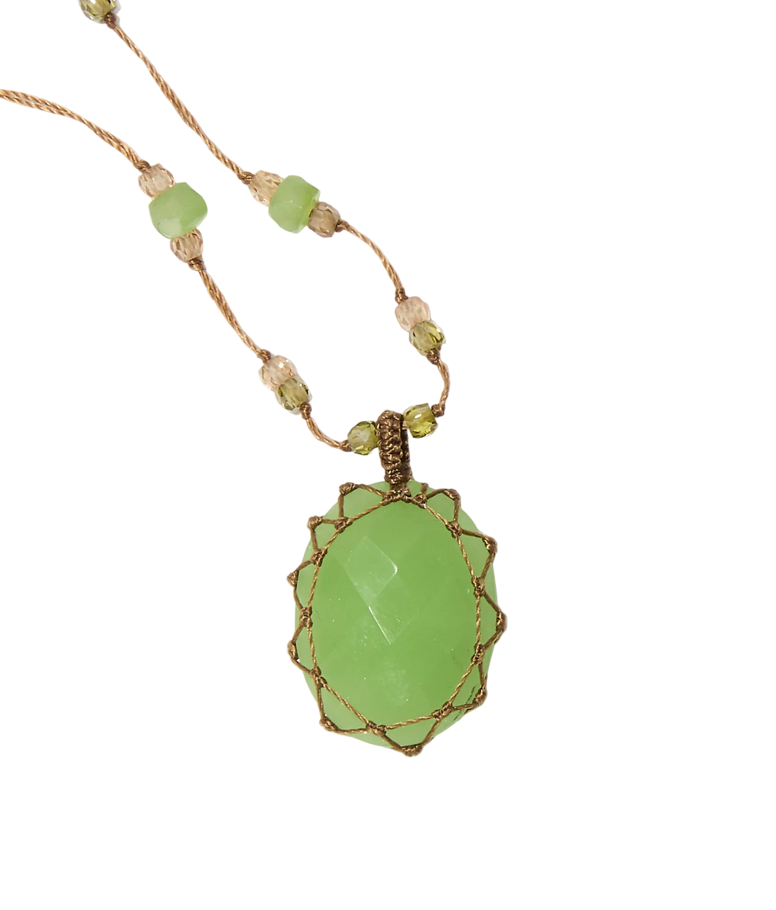 Collier court tibétain - Chrysoprase - Mix Chrysoprase - Fil Beige