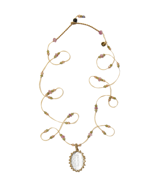Sautoir tibétain - Crystal Quartz - Mix Multipierre - Fil Beige