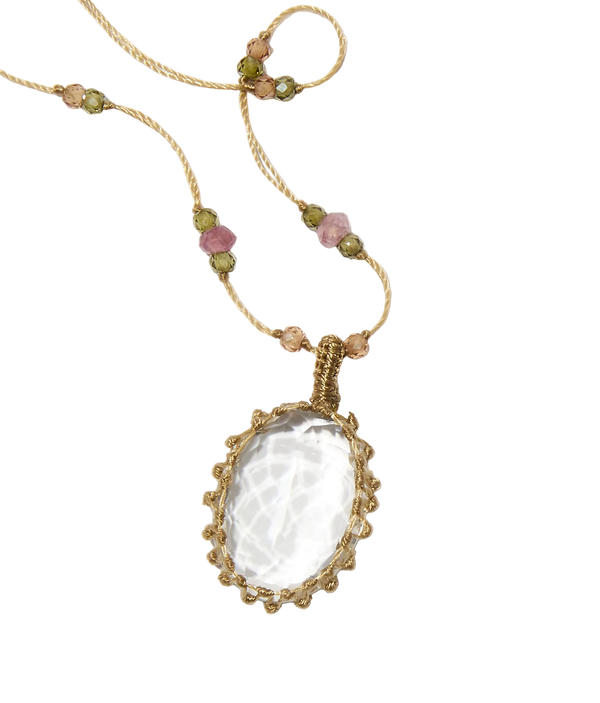 Sautoir tibétain - Crystal Quartz - Mix Multipierre - Fil Beige