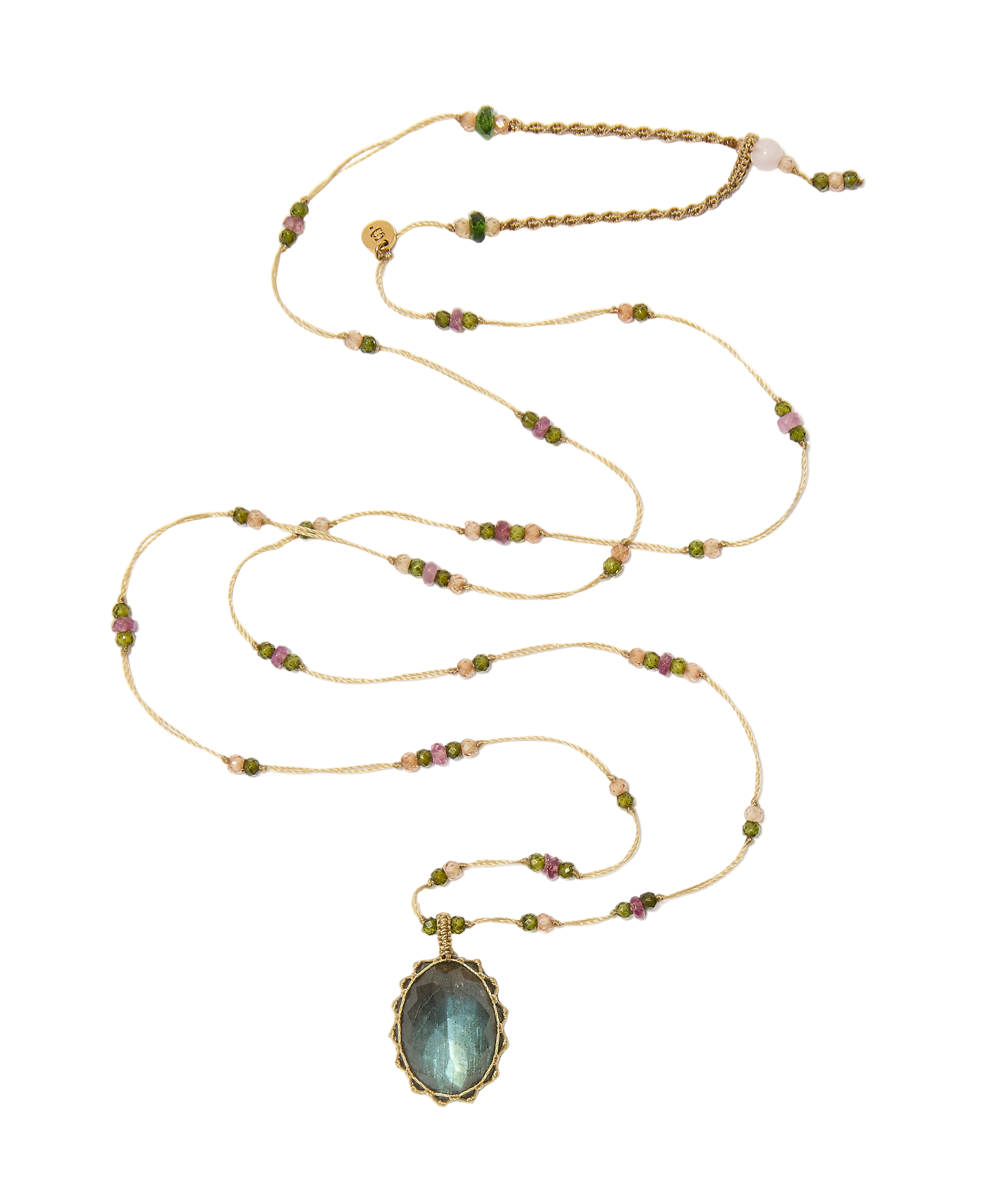 Sautoir tibetano - Labradorite - Mix zaffiro viola - Filo color tabacco