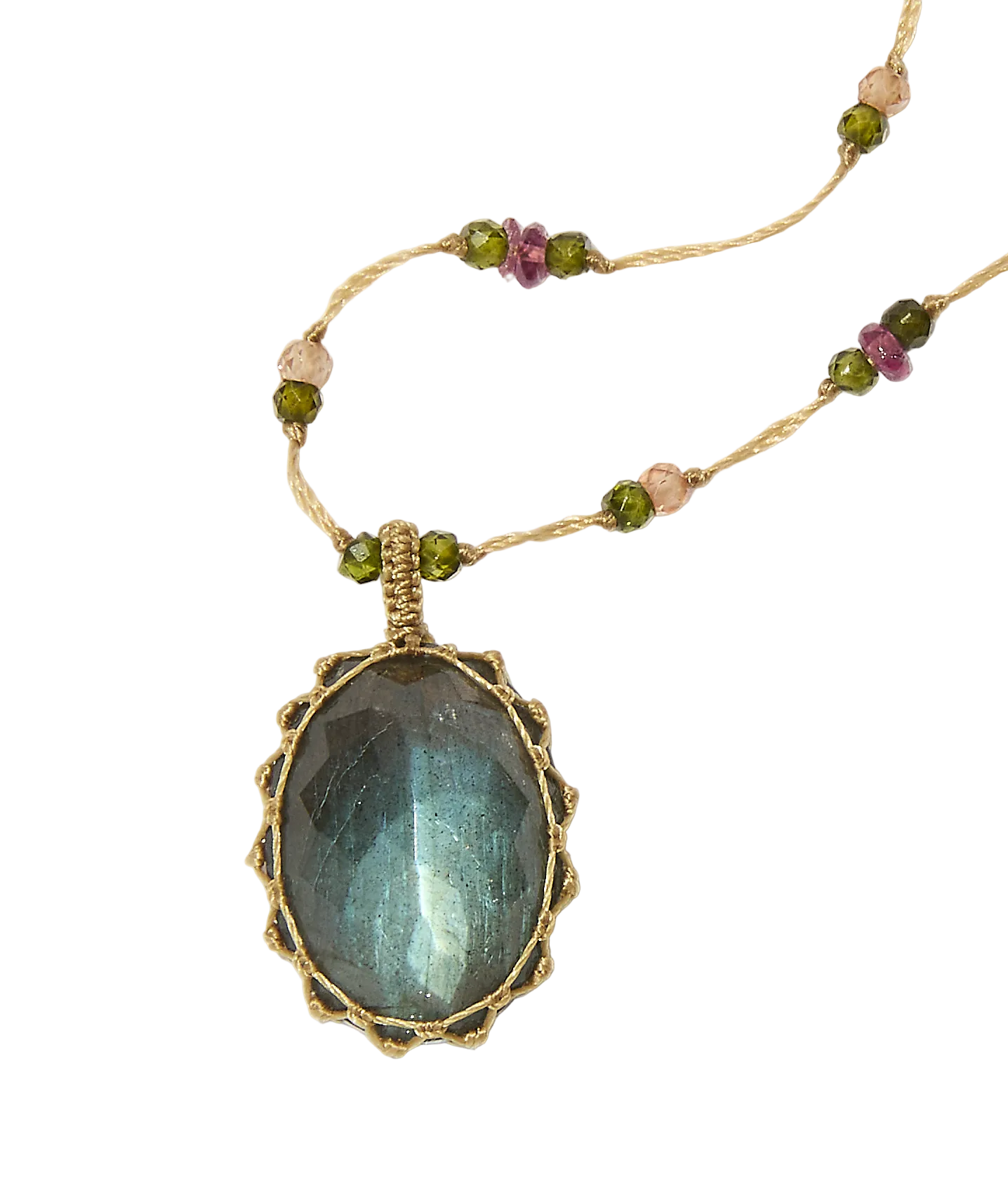 Sautoir tibetano - Labradorite - Mix zaffiro viola - Filo color tabacco