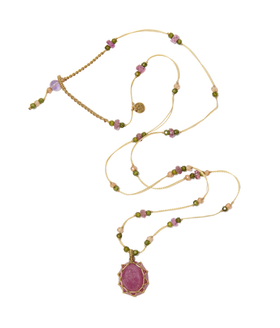 Collier Chocker Woopy Rubis Tsavorite - Fil Beige wird zu: Halsband Chocker Woopy Rubin Tsavorite - Beiger Faden
