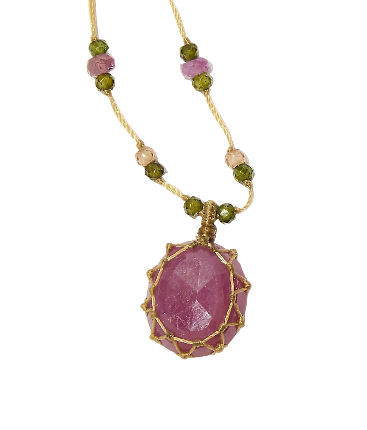 Collier Chocker Woopy Rubis Tsavorite - Fil Beige wird zu: Halsband Chocker Woopy Rubin Tsavorite - Beiger Faden