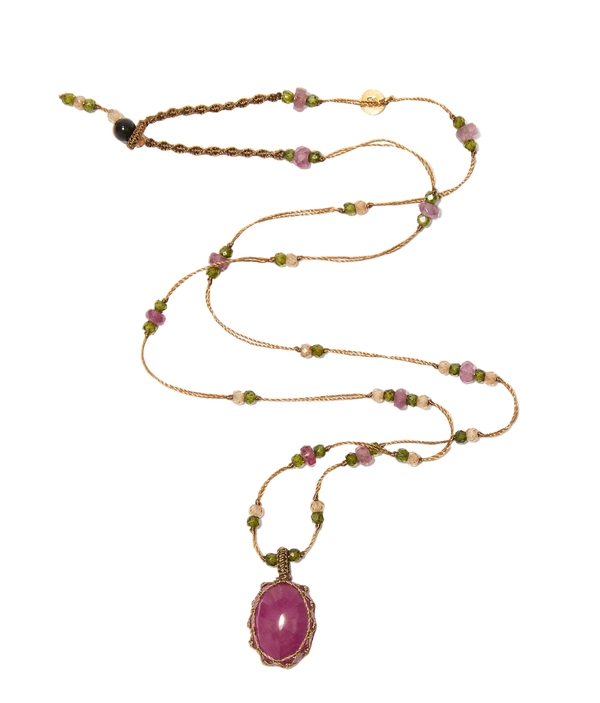 Collana Choker Woopy Tormaline & Tsavorite - Filo Beige