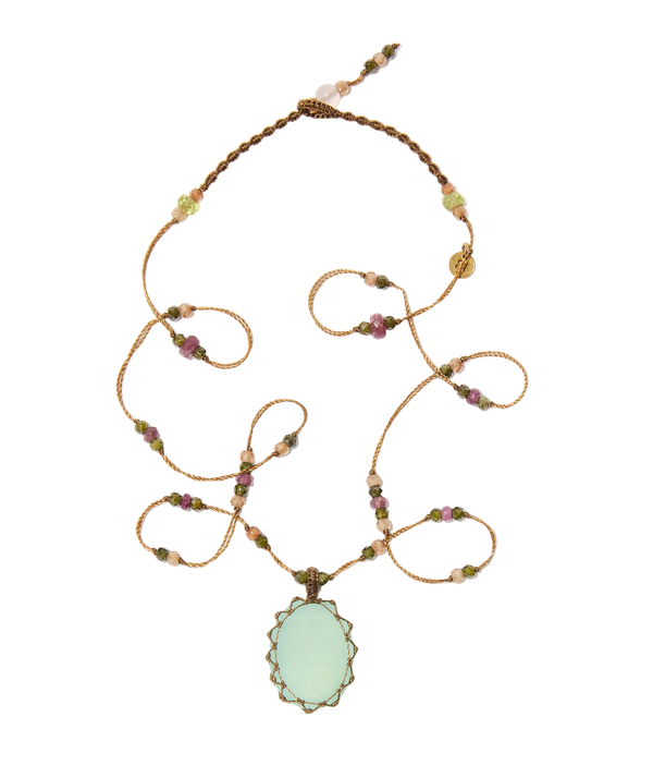 Collana Corta Tibetana - Ametista Viola Scuro - Mix Tormalina - Filo Tabacco