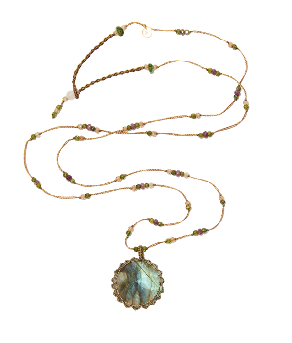 Sautoir Tibétain - Labradorite - Mix Saphir purple - Fil Tabac