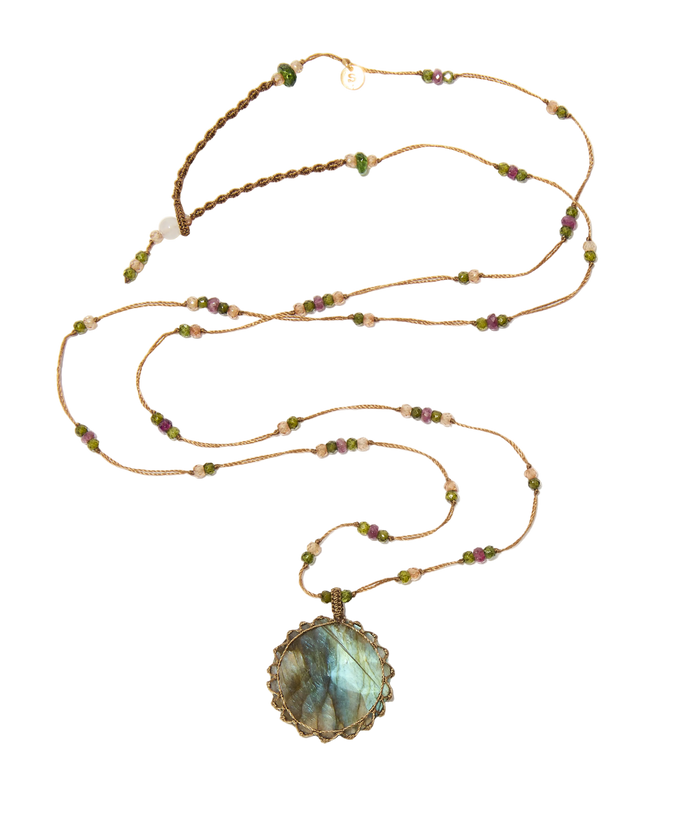 Sautoir Tibétain - Labradorite - Mix Saphir purple - Fil Tabac