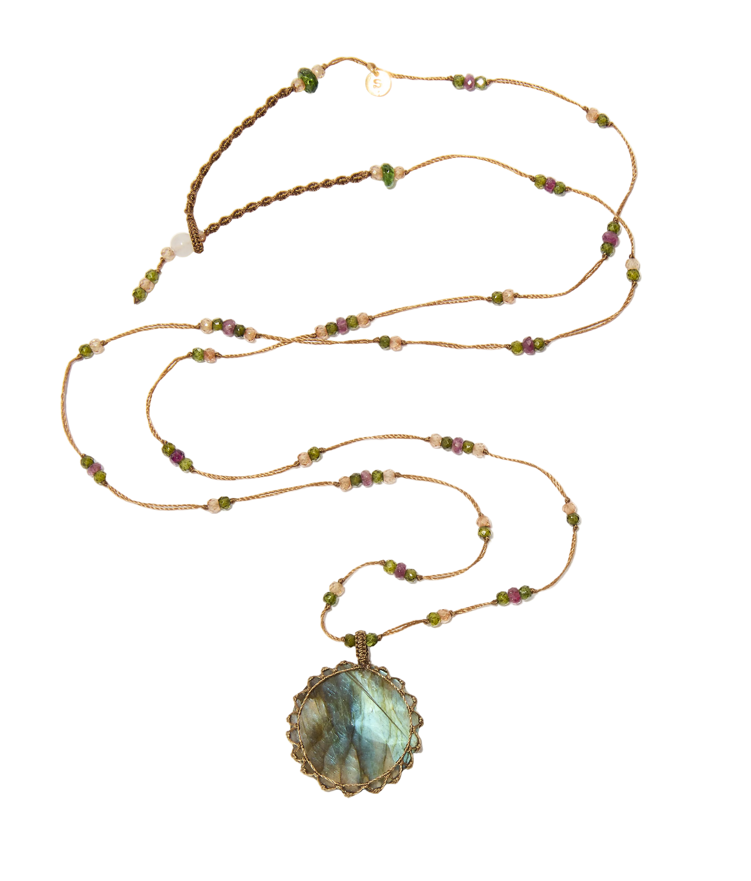Sautoir Tibétain - Labradorite - Mix Saphir purple - Fil Tabac