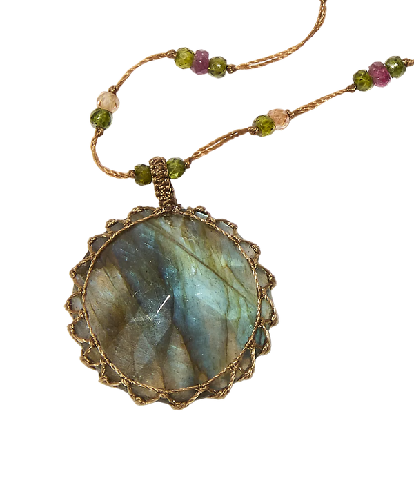 Sautoir Tibétain - Labradorite - Mix Saphir purple - Fil Tabac