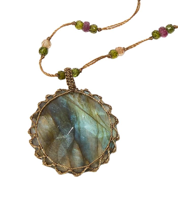 Sautoir Tibétain - Labradorite - Mix Saphir purple - Fil Tabac
