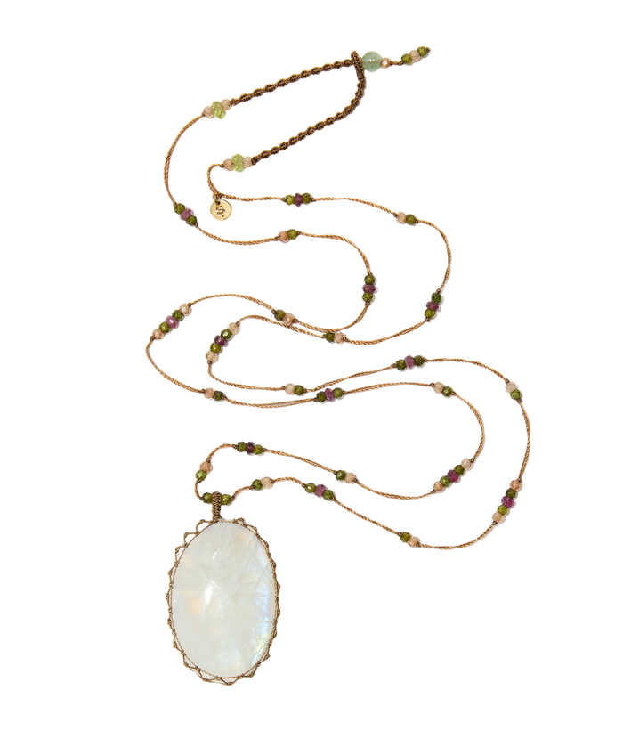 Choker Halskette Woopy Rubin & Tsavorit - Beiger Faden"