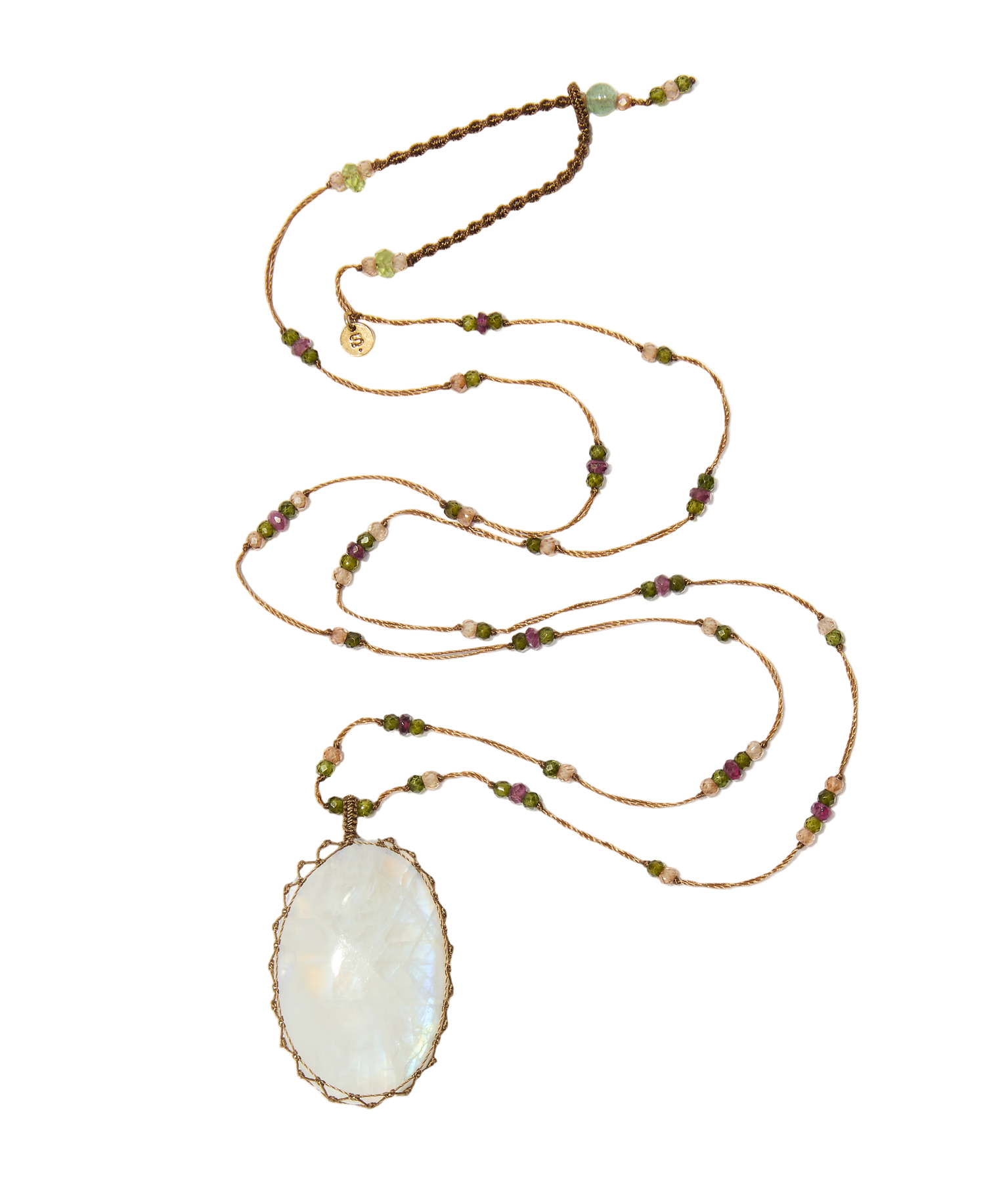 Choker Halskette Woopy Rubin & Tsavorit - Beiger Faden"