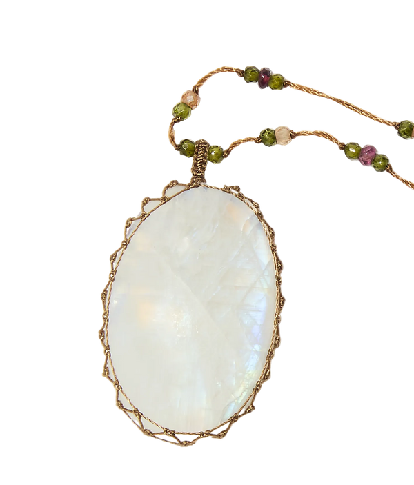 Choker Halskette Woopy Rubin & Tsavorit - Beiger Faden"
