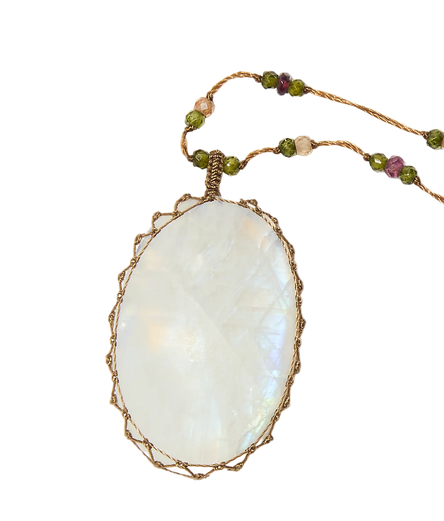 Choker Halskette Woopy Rubin & Tsavorit - Beiger Faden"