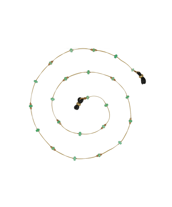 Chaîne de Lunettes Lucy - Chrysoprase & Champagne Zircons - Fil Beige