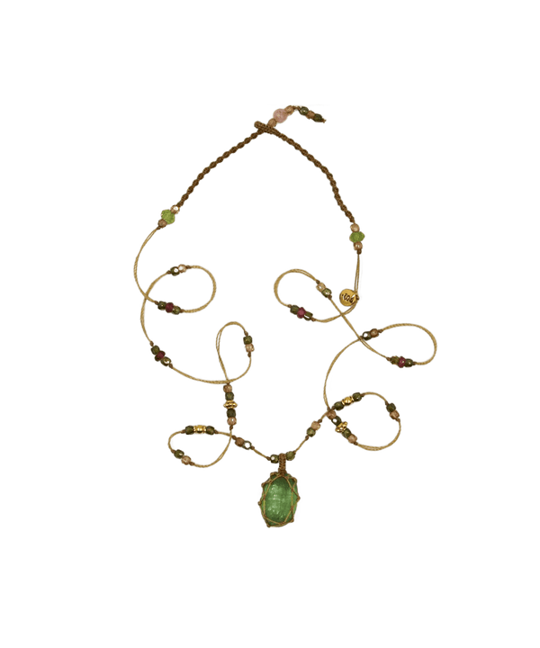 So Precious Collier Court Tibétain - Kyanite Mint - Mix Tourmaline Rose - Fil Beige