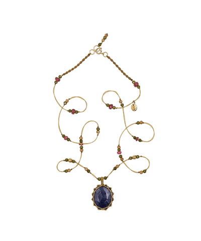 So Precious Collier Court Tibétain - Glassfilled Bleu - Mix Tourmaline Rose - Fil Beige