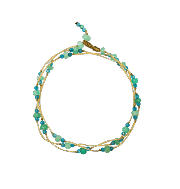 Collier & Bracelet Loopy Duo - Chrysoprase & Apatite - Fil Beige
