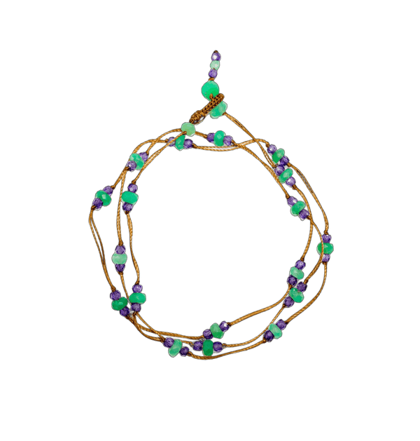 Collier & Bracelet Loopy Duo - Chrysoprase & Violets - Fil Tabac