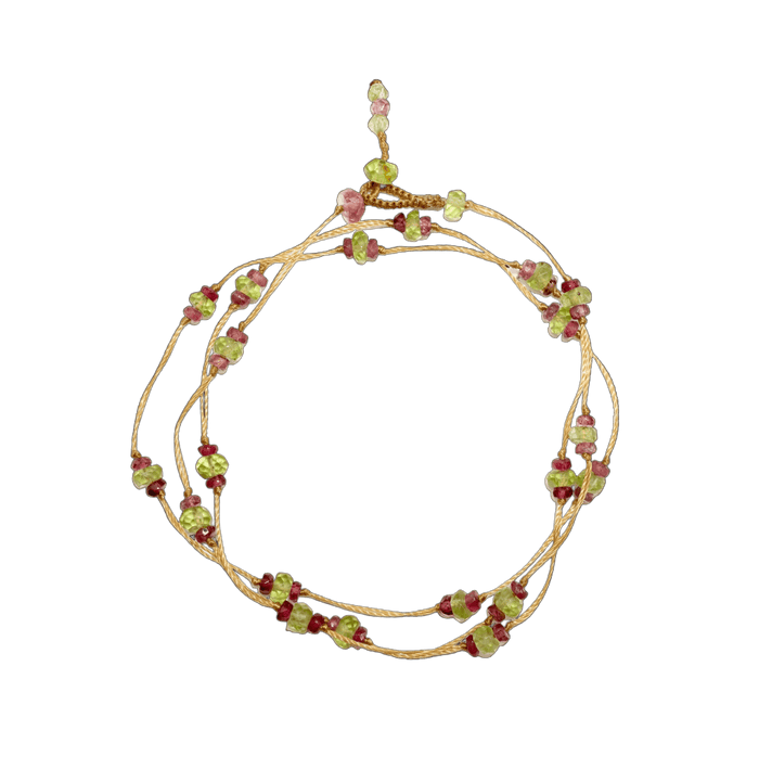 Collier & Bracelet Loopy Duo - Péridot & Tourmaline Rose - Fil Beige wird zu: Halsband & Armband Loopy Duo - Peridot & Rosa-Turmalin - Beiger Faden