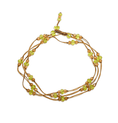 Collier & Armband Loopy Duo - Peridot & Champagne - Tabakfarbenes Garn