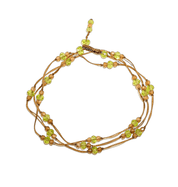 Collier & Bracelet Loopy Duo - Péridot & Champagne - Fil Tabac