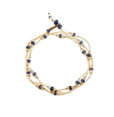 Collier & Bracelet Loopy Duo - Blue Sapphire & Champagne - Beige Thread