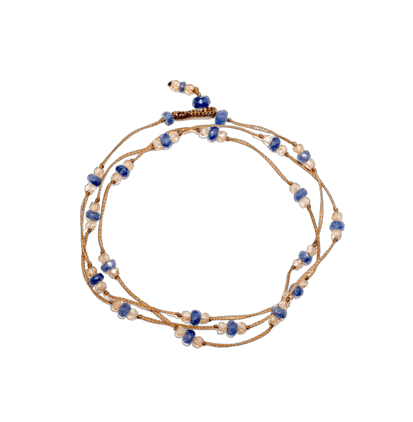 Collier & Bracelet Loopy Duo - Saphir Bleu & Champagne - Fil Tabac