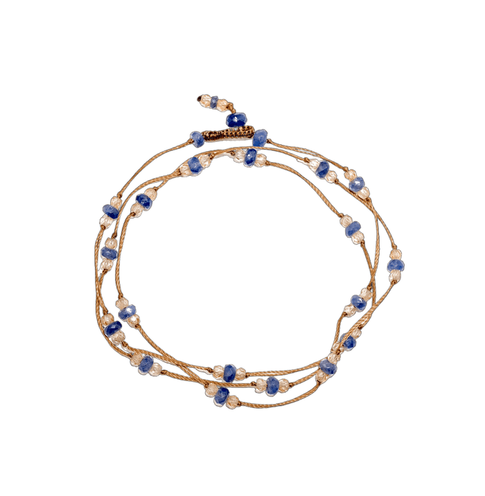Collier & Bracelet Loopy Duo - Blue Sapphire & Champagne - Tobacco Thread