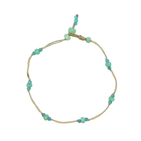 Bracelet T.Bee Duo - Chrysoprase & Apatite - Fil Beige