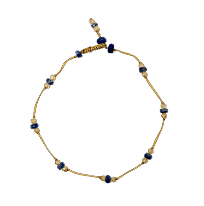 Bracelet T.Bee Duo - Blue Sapphire & Champagne - Beige Thread