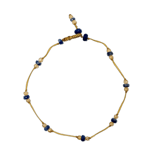 Bracelet T.Bee Duo - Saphir Bleu & Champagne - Fil Beige