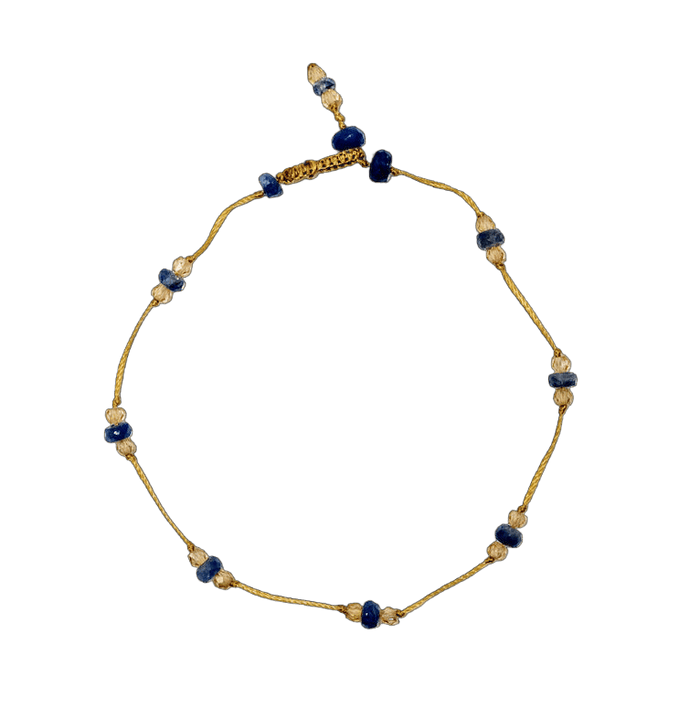 Bracelet T.Bee Duo - Saphir Bleu & Champagne - Fil Beige