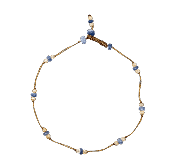 Bracelet T.Bee Duo - Saphir Bleu & Champagne - Fil Tabac