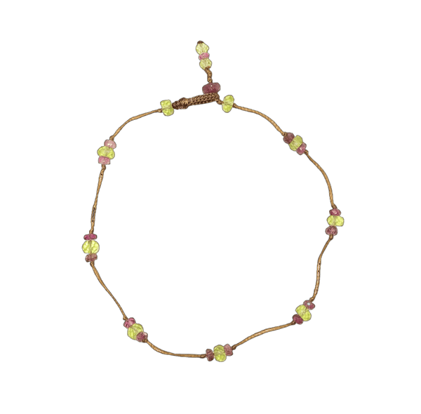 Bracelet T.Bee Duo - Péridot & Tourmaline Rose - Fil Tabac