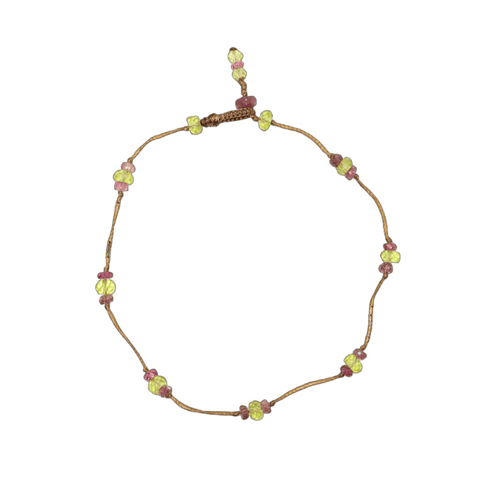 Bracelet T.Bee Duo - Peridot & Pink Tourmaline - Tobacco Thread