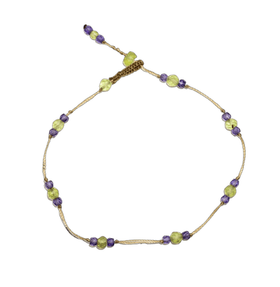 Bracelet T.Bee Duo - Peridot & Violets - Beige Thread