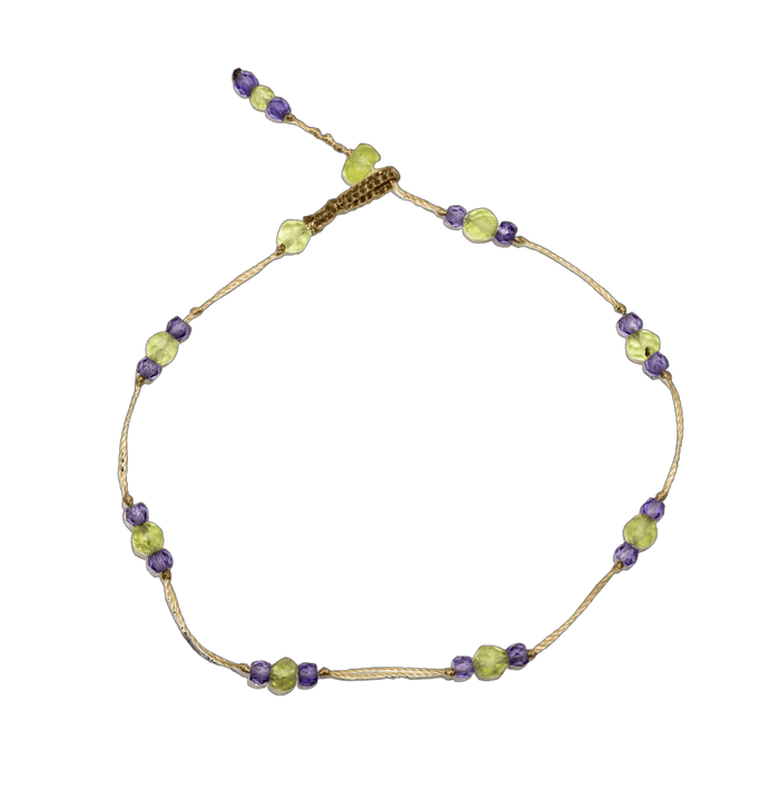 Bracelet T.Bee Duo - Peridot & Violets - Beige Thread