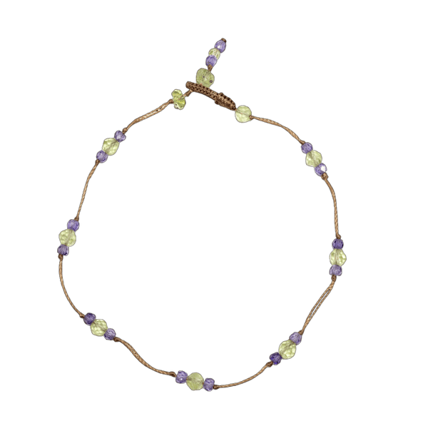 Bracelet T.Bee Duo - Péridot & Violets - Fil Tabac