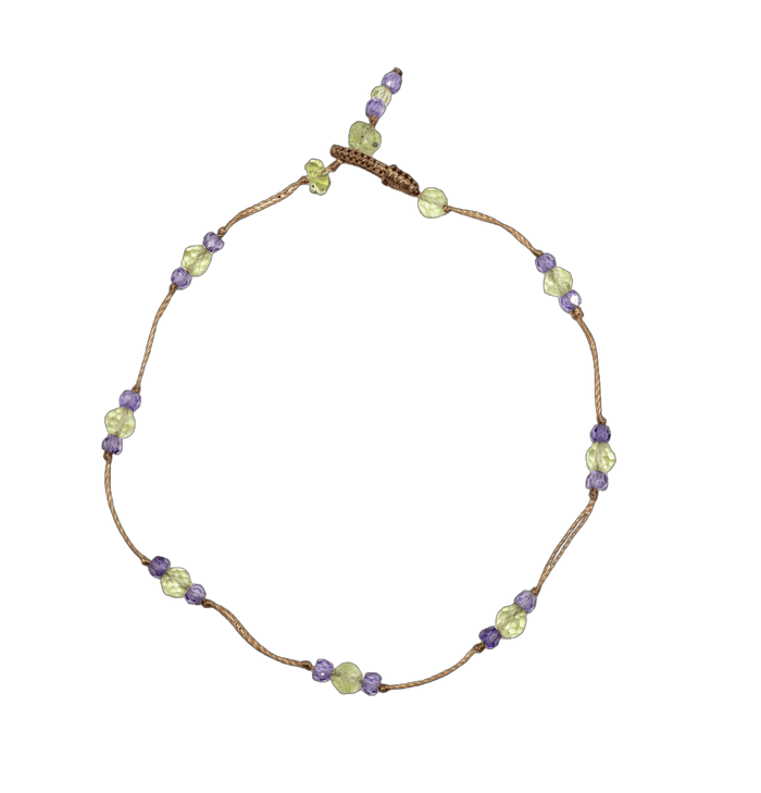 Bracelet T.Bee Duo - Peridot & Violets - Tobacco Thread