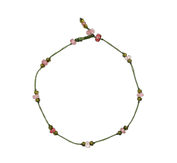 Bracelet T.Bee Duo - Tourmaline Rose & Henne - Fil Vert
